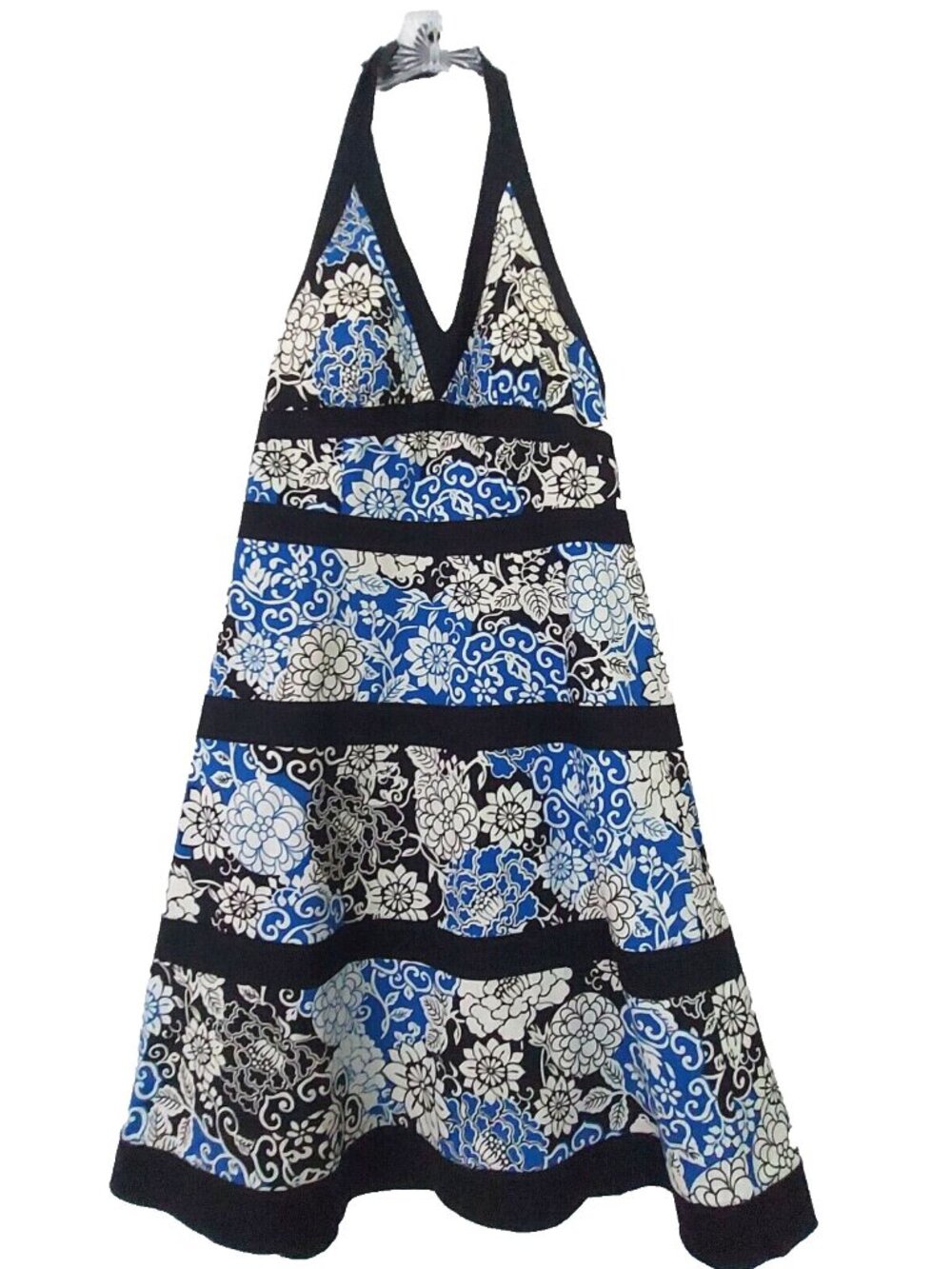 Kim Rogers Sundress 6P Halter Dress Blue White Floral Cotton